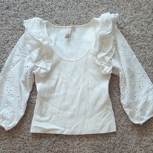 Anthropologie Dolan White Eyelet Ruffle Blouse M